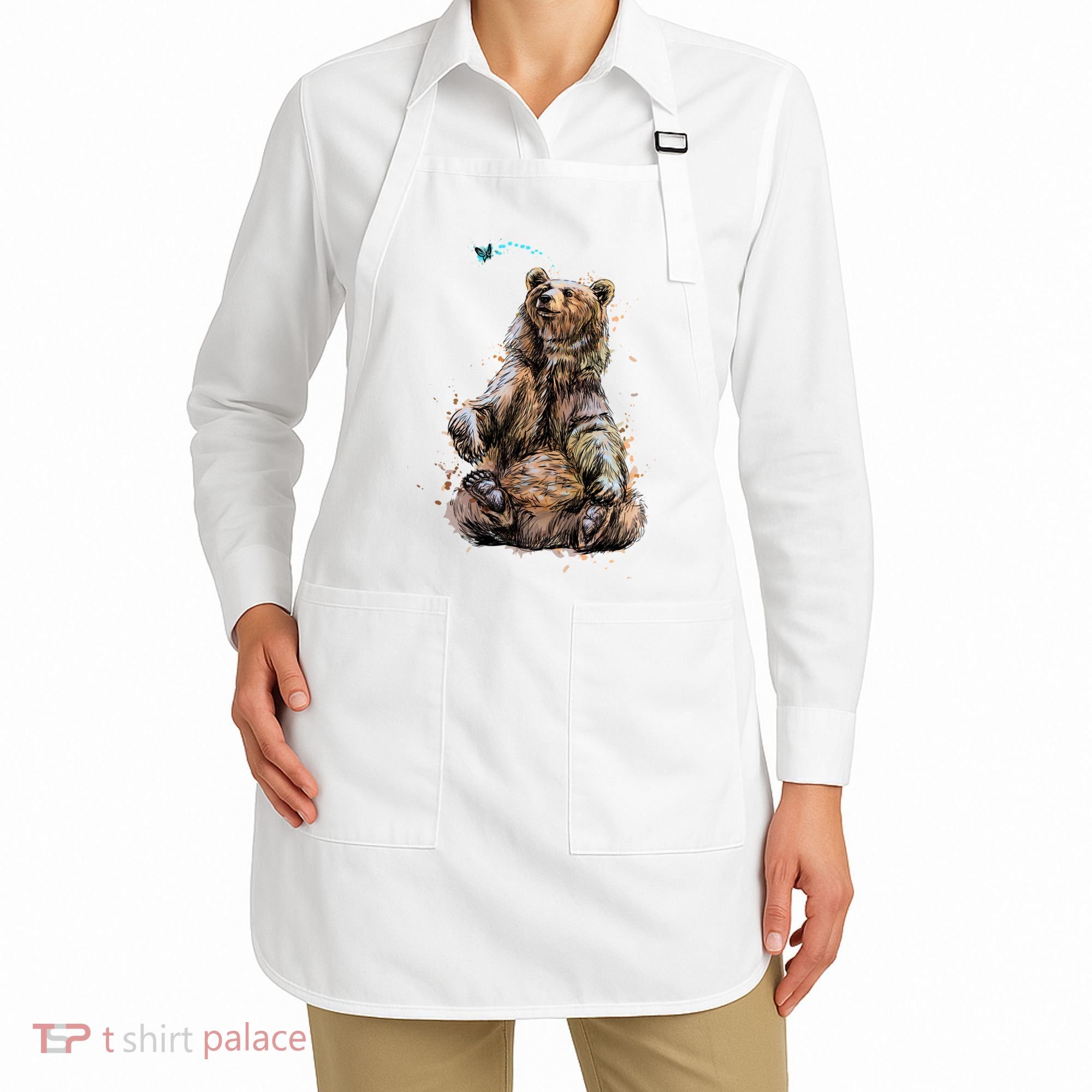 Friendly Brown Bear Sitting And Waving A Paw Apron