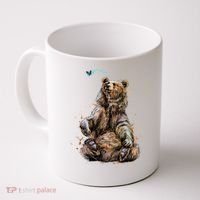 Friendly Brown Bear Sitting And Waving A Paw Coffee Mug thumb 0