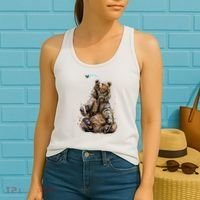 Friendly Brown Bear Sitting And Waving A Paw Women's Tank Top thumb 2