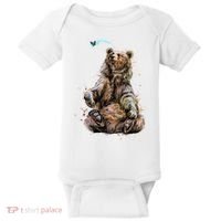 Friendly Brown Bear Sitting And Waving A Paw Baby Bodysuit thumb 0