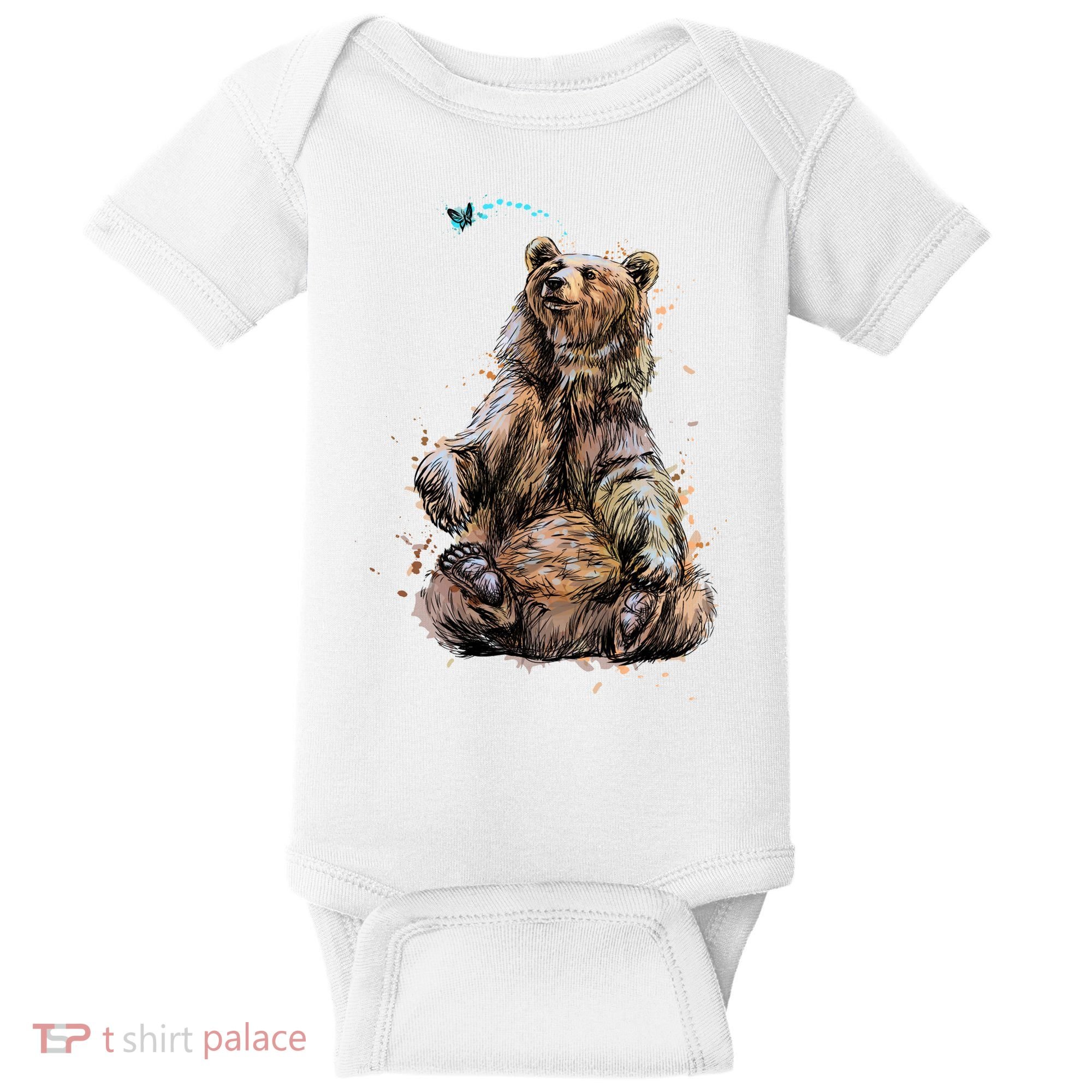 Friendly Brown Bear Sitting And Waving A Paw Baby Bodysuit