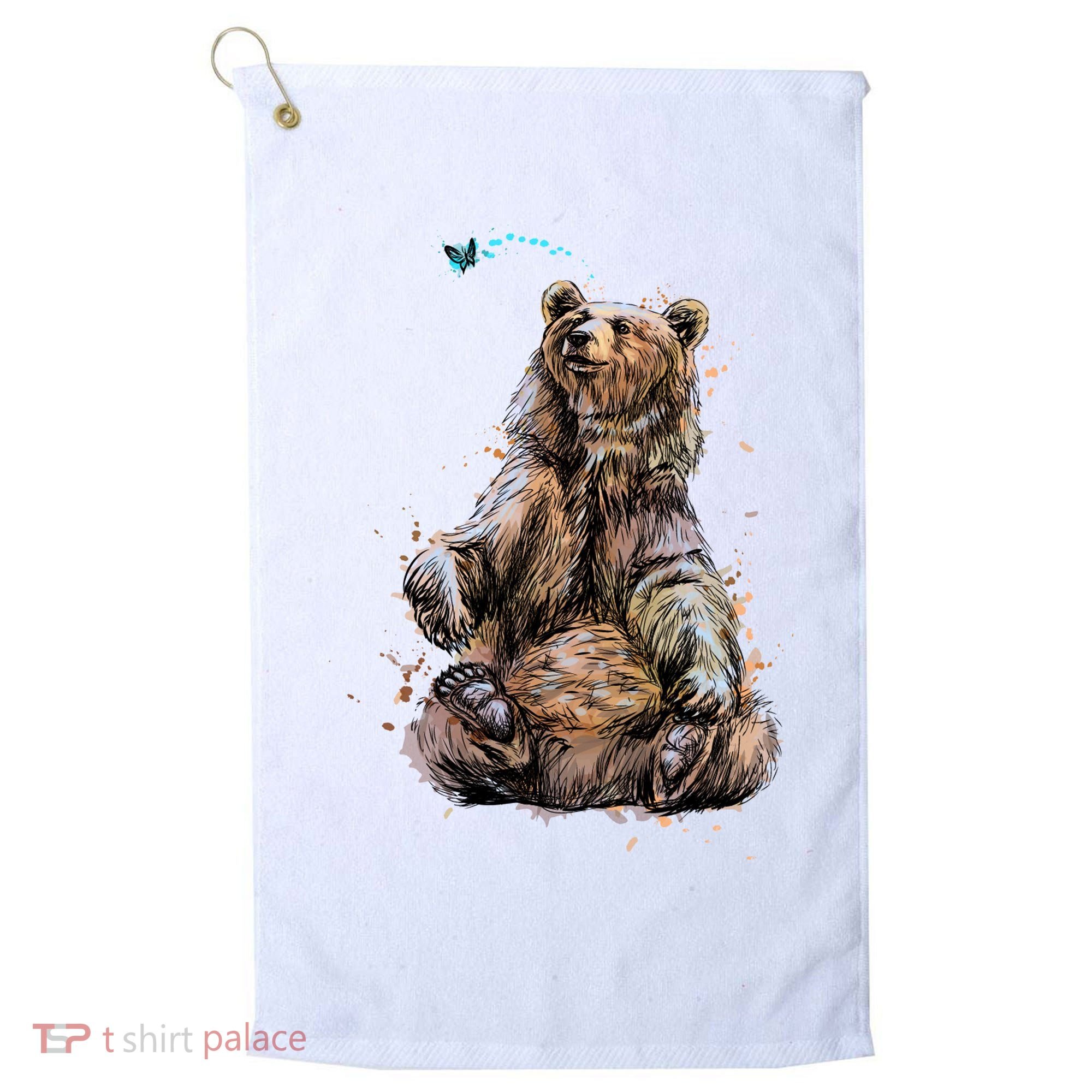 Friendly Brown Bear Sitting And Waving A Paw Golf Towel