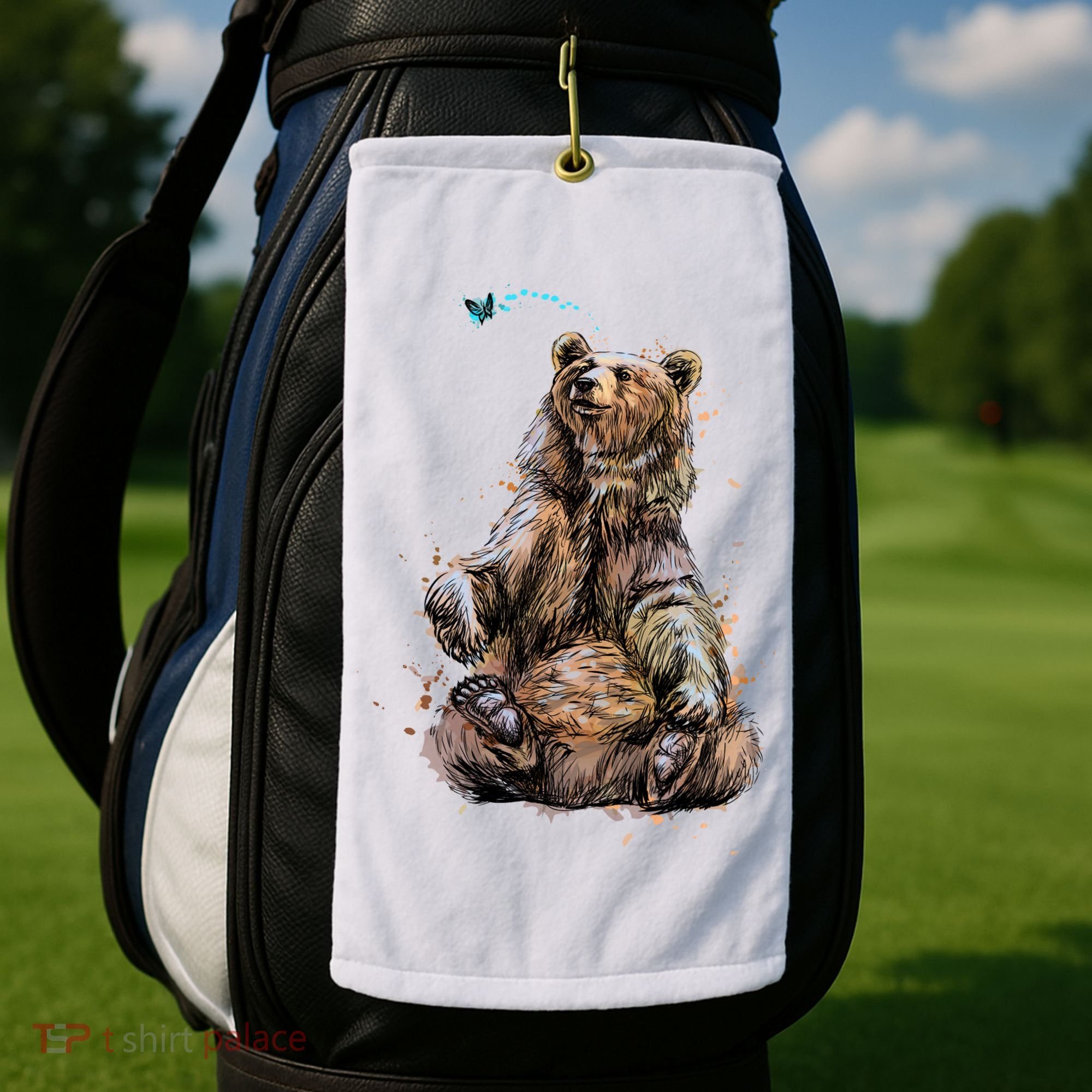 Friendly Brown Bear Sitting And Waving A Paw Golf Towel