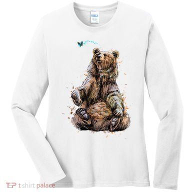 Friendly Brown Bear Sitting And Waving A Paw Women's Long Sleeve Shirt
