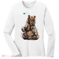 Friendly Brown Bear Sitting And Waving A Paw Women's Long Sleeve Shirt thumb 0