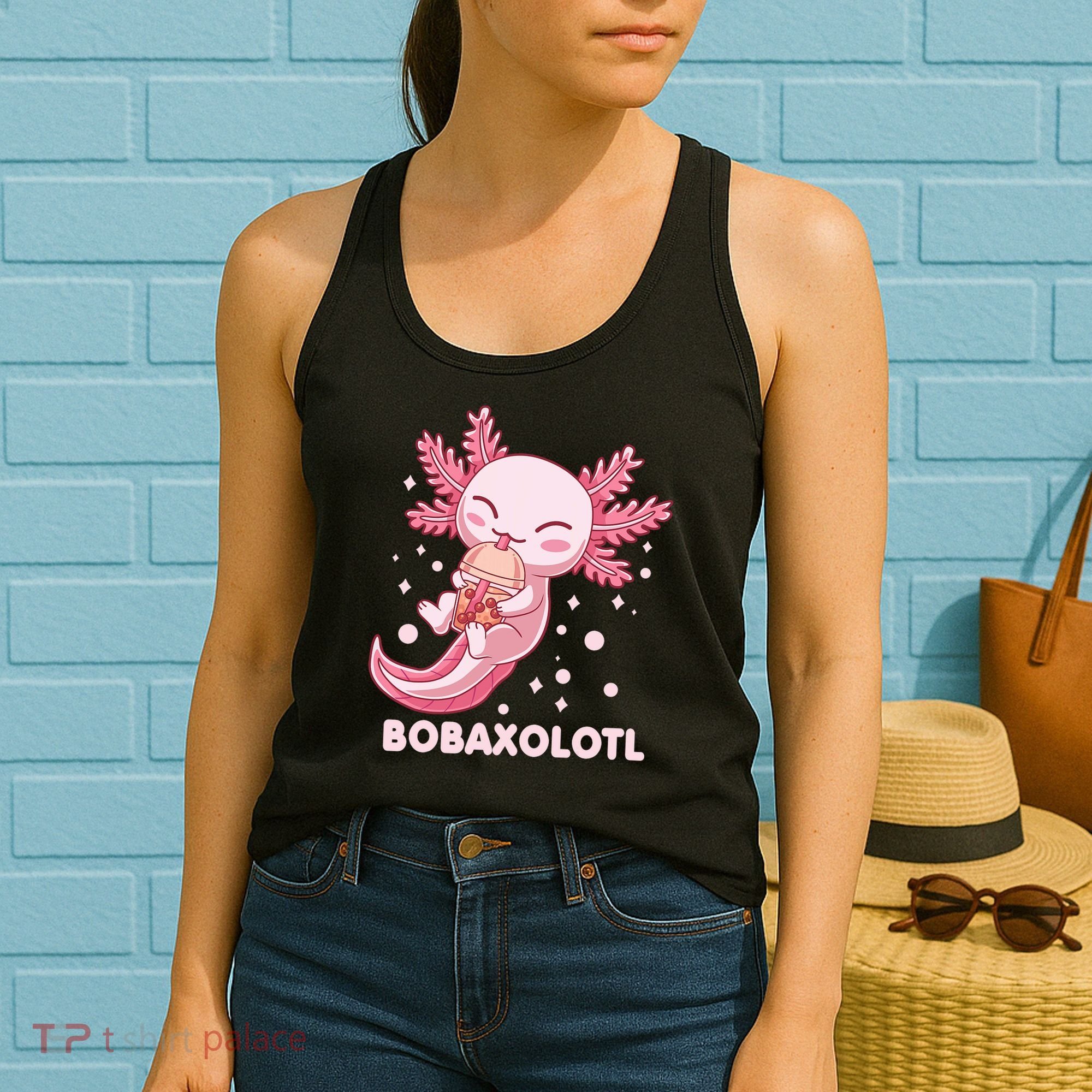 Funny Bobaxolotl Boba Tea Bubble Milk Kawaii Axolotl Anime Women's Tank Top