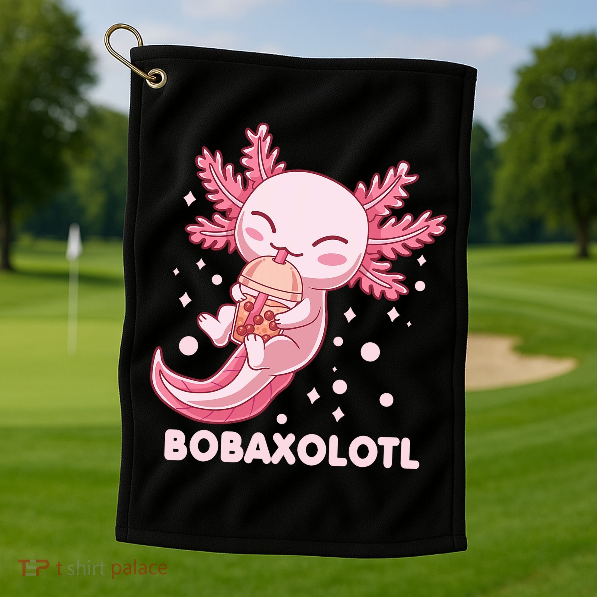 Funny Bobaxolotl Boba Tea Bubble Milk Kawaii Axolotl Anime Golf Towel