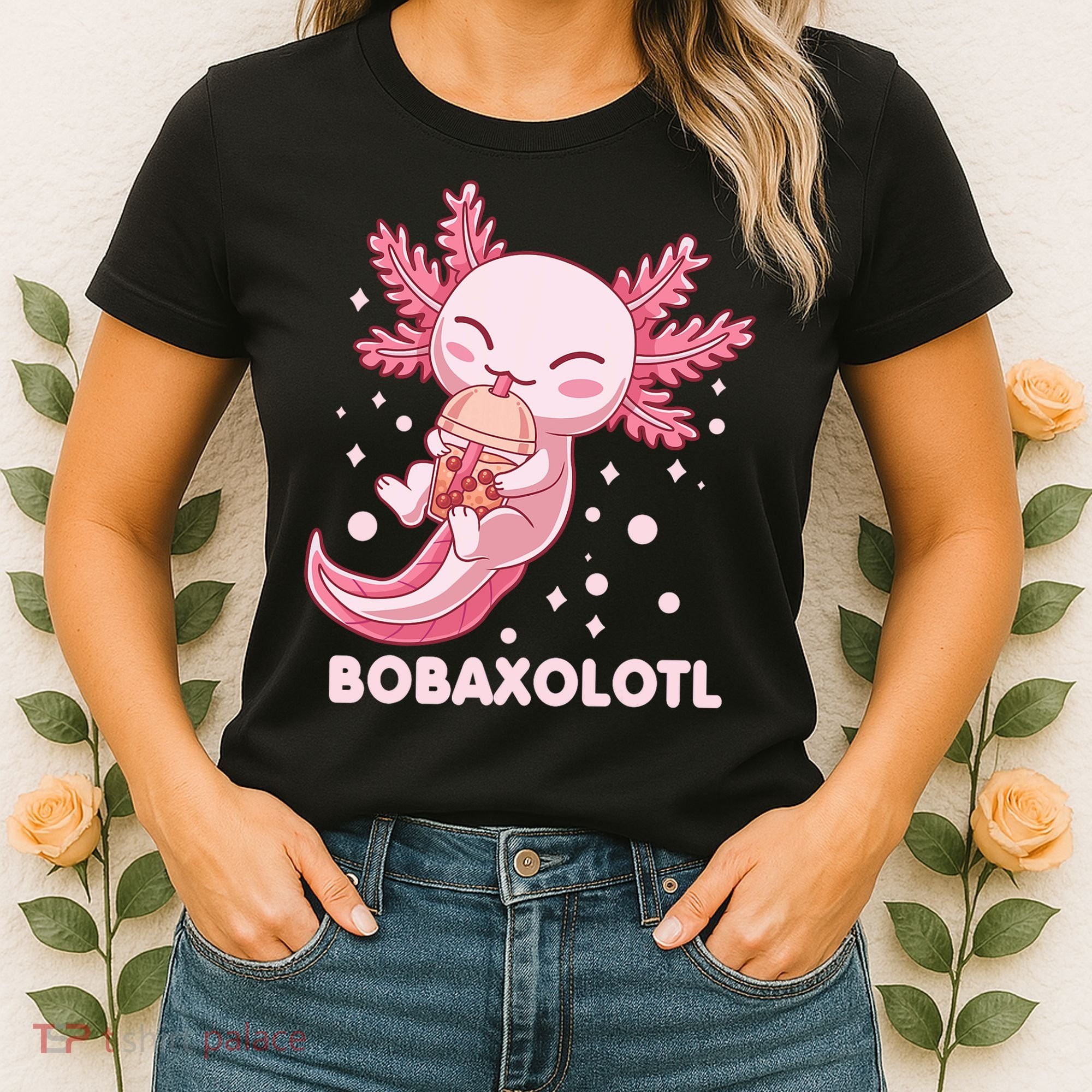Funny Bobaxolotl Boba Tea Bubble Milk Kawaii Axolotl Anime Women's T-Shirt