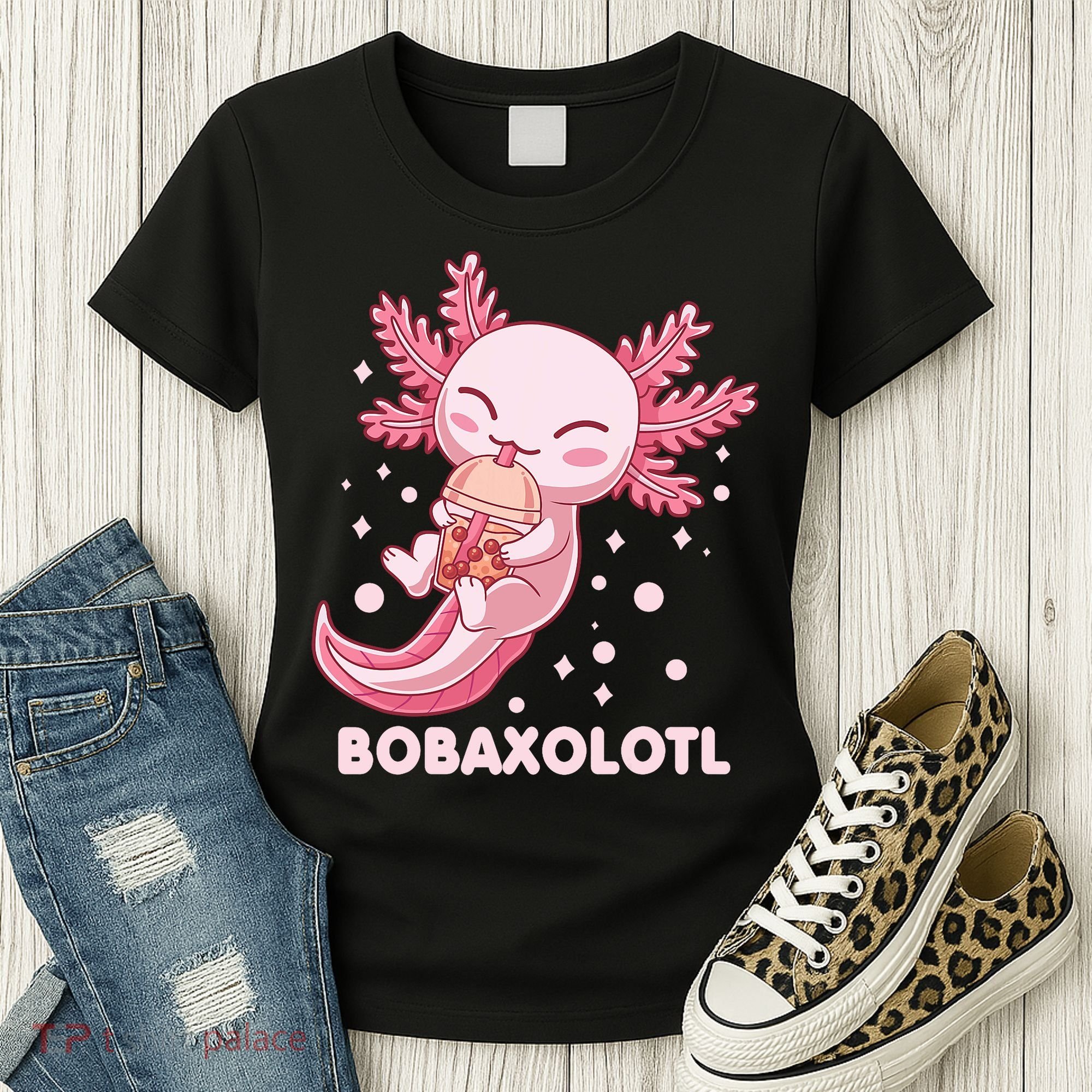 Funny Bobaxolotl Boba Tea Bubble Milk Kawaii Axolotl Anime Women's T-Shirt