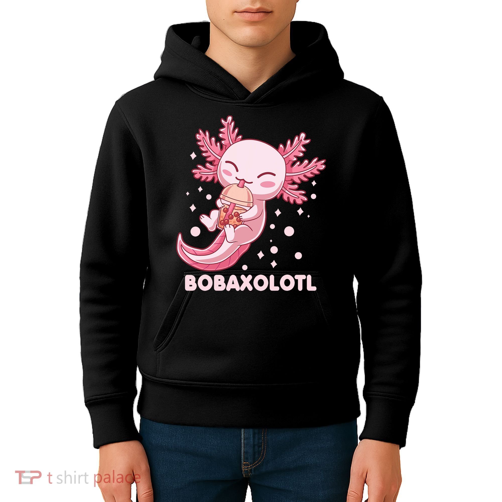 Funny Bobaxolotl Boba Tea Bubble Milk Kawaii Axolotl Anime Kids Hoodie