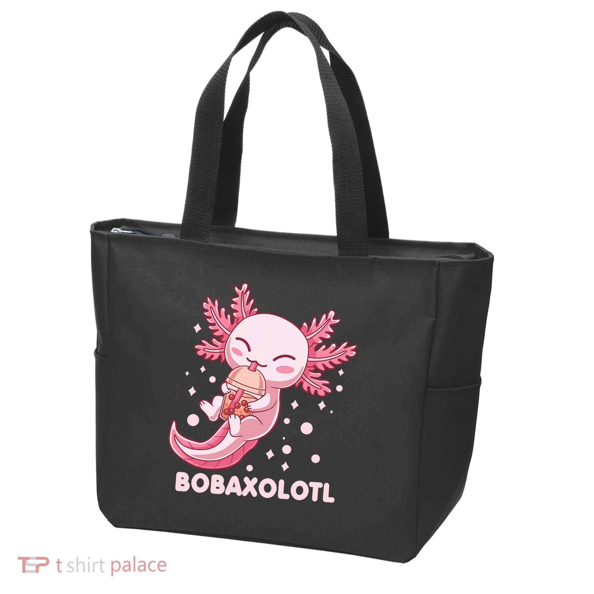 Funny Bobaxolotl Boba Tea Bubble Milk Kawaii Axolotl Anime Tote Bag