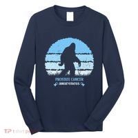 Funny Bigfoot Believe Prostate Cancer Awareness Blue Ribbon Long Sleeve Shirt thumb 0