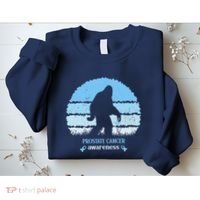 Funny Bigfoot Believe Prostate Cancer Awareness Blue Ribbon Sweatshirt thumb 2