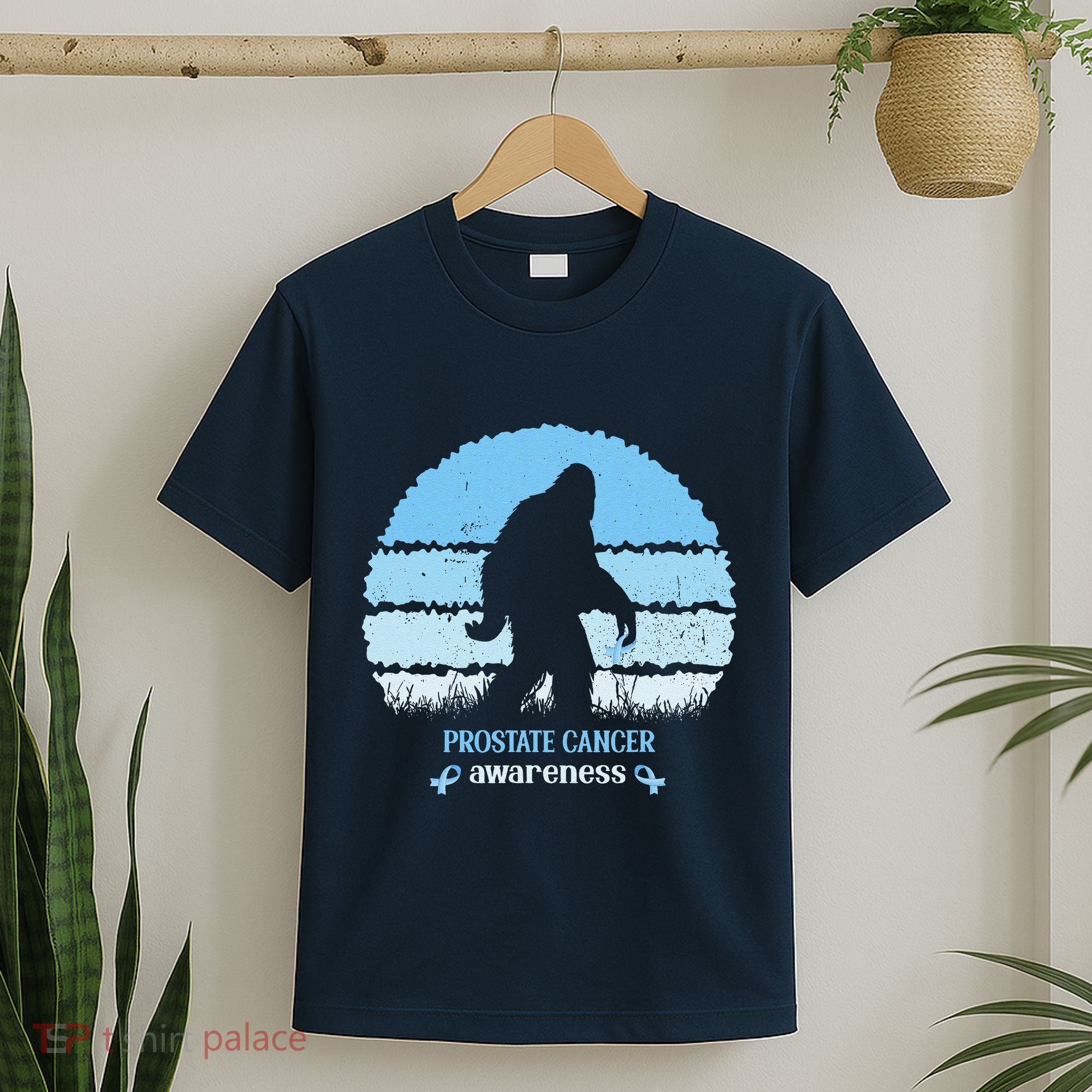 Funny Bigfoot Believe Prostate Cancer Awareness Blue Ribbon T-Shirt