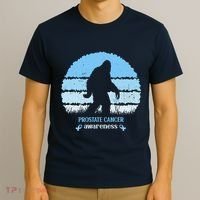 Funny Bigfoot Believe Prostate Cancer Awareness Blue Ribbon T-Shirt thumb 3