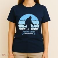 Funny Bigfoot Believe Prostate Cancer Awareness Blue Ribbon T-Shirt thumb 4