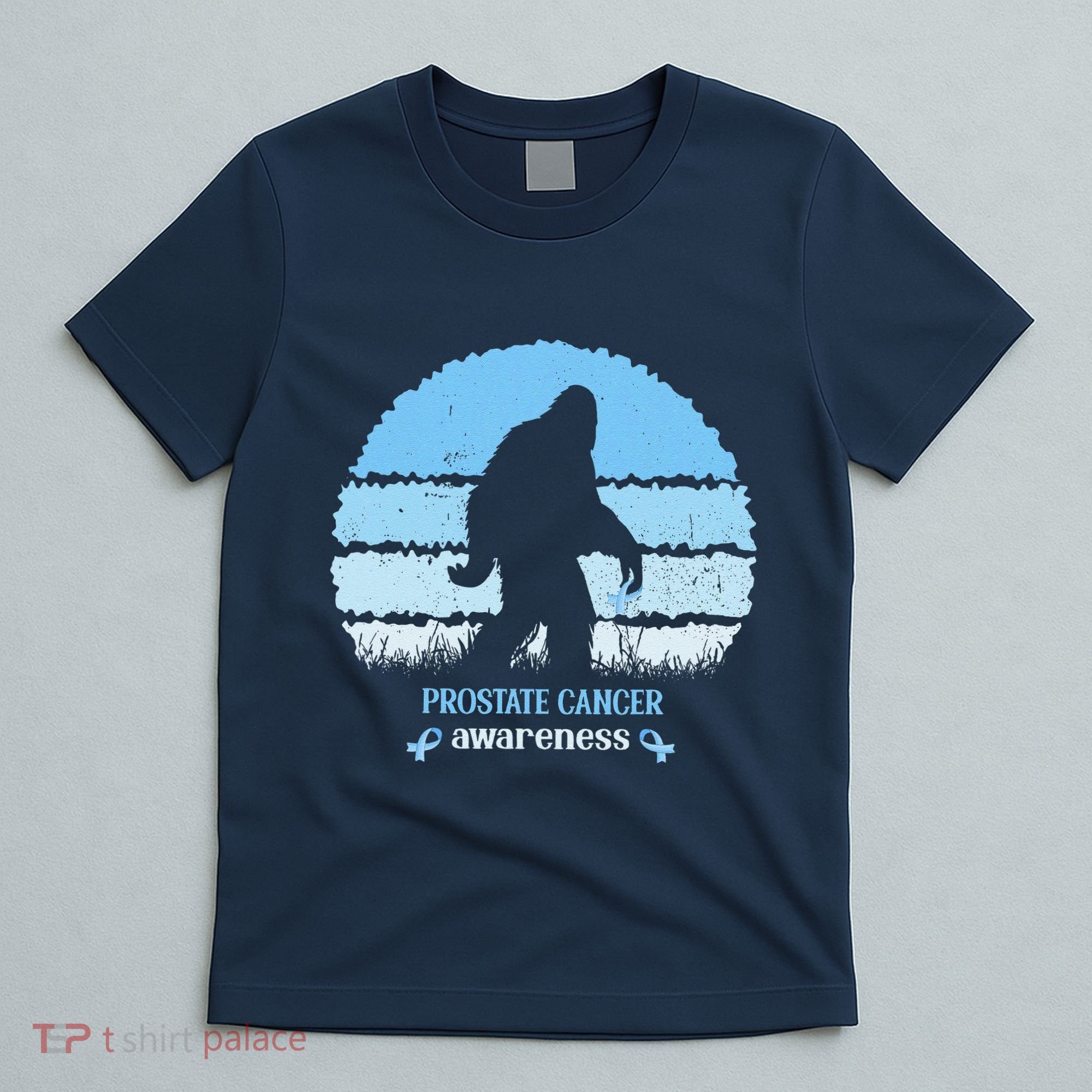 Funny Bigfoot Believe Prostate Cancer Awareness Blue Ribbon T-Shirt