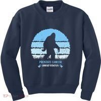 Funny Bigfoot Believe Prostate Cancer Awareness Blue Ribbon Kids Sweatshirt thumb 0