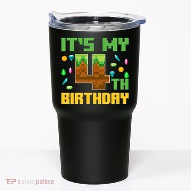 Funny Birthday Boy ItS My 4th Birthday Video Game Pixel Tumbler