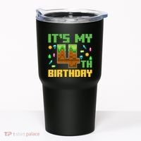 Funny Birthday Boy ItS My 4th Birthday Video Game Pixel Tumbler thumb 0