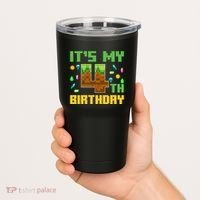 Funny Birthday Boy ItS My 4th Birthday Video Game Pixel Tumbler thumb 2
