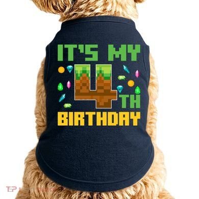 Funny Birthday Boy ItS My 4th Birthday Video Game Pixel Doggie Tank