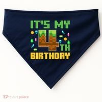 Funny Birthday Boy ItS My 4th Birthday Video Game Pixel USA-Made Doggie Bandana thumb 0
