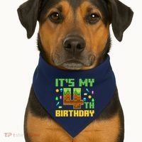Funny Birthday Boy ItS My 4th Birthday Video Game Pixel USA-Made Doggie Bandana thumb 1