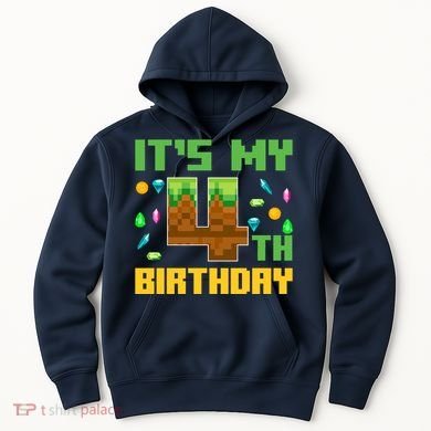 Funny Birthday Boy ItS My 4th Birthday Video Game Pixel Hoodie