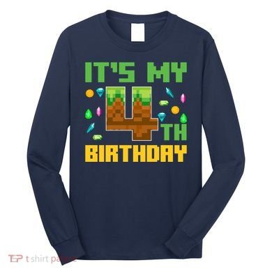 Funny Birthday Boy ItS My 4th Birthday Video Game Pixel Long Sleeve Shirt