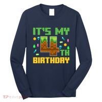 Funny Birthday Boy ItS My 4th Birthday Video Game Pixel Long Sleeve Shirt thumb 0