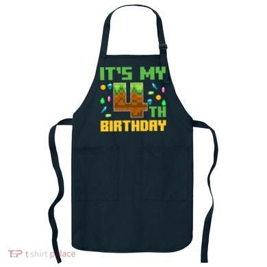 Funny Birthday Boy ItS My 4th Birthday Video Game Pixel Apron