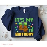 Funny Birthday Boy ItS My 4th Birthday Video Game Pixel Sweatshirt thumb 2