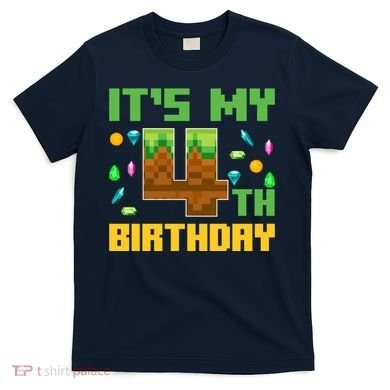 Funny Birthday Boy ItS My 4th Birthday Video Game Pixel T-Shirt