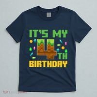 Funny Birthday Boy ItS My 4th Birthday Video Game Pixel T-Shirt thumb 5