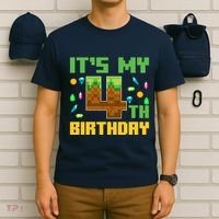 Funny Birthday Boy ItS My 4th Birthday Video Game Pixel T-Shirt thumb 6