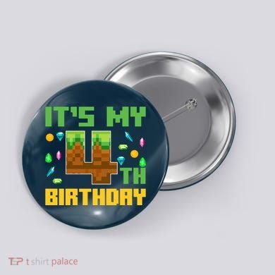 Funny Birthday Boy ItS My 4th Birthday Video Game Pixel Button