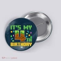 Funny Birthday Boy ItS My 4th Birthday Video Game Pixel Button thumb 0
