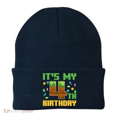 Funny Birthday Boy ItS My 4th Birthday Video Game Pixel Beanie
