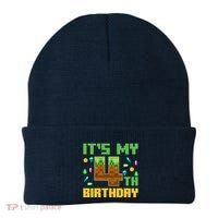 Funny Birthday Boy ItS My 4th Birthday Video Game Pixel Beanie thumb 0