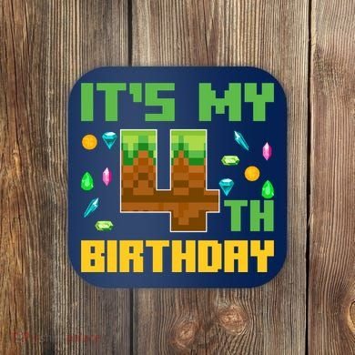 Funny Birthday Boy ItS My 4th Birthday Video Game Pixel Coaster