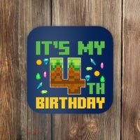 Funny Birthday Boy ItS My 4th Birthday Video Game Pixel Coaster thumb 0