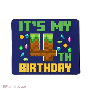 Funny Birthday Boy ItS My 4th Birthday Video Game Pixel Mousepad