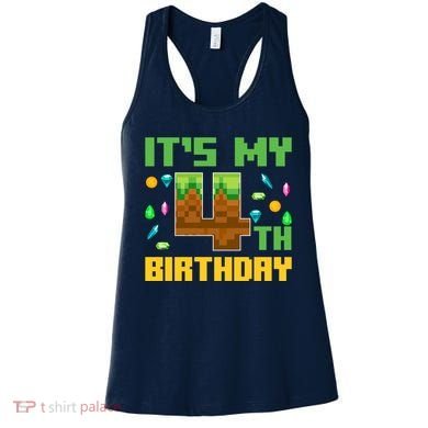 Funny Birthday Boy ItS My 4th Birthday Video Game Pixel Women's Tank Top
