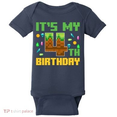 Funny Birthday Boy ItS My 4th Birthday Video Game Pixel Baby Bodysuit