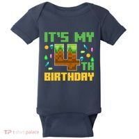 Funny Birthday Boy ItS My 4th Birthday Video Game Pixel Baby Bodysuit thumb 0