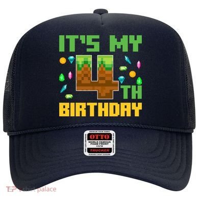 Funny Birthday Boy ItS My 4th Birthday Video Game Pixel Hat