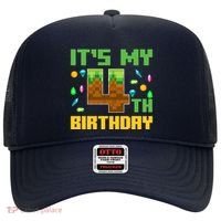 Funny Birthday Boy ItS My 4th Birthday Video Game Pixel Hat thumb 0