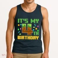 Funny Birthday Boy ItS My 4th Birthday Video Game Pixel Tank Top thumb 3
