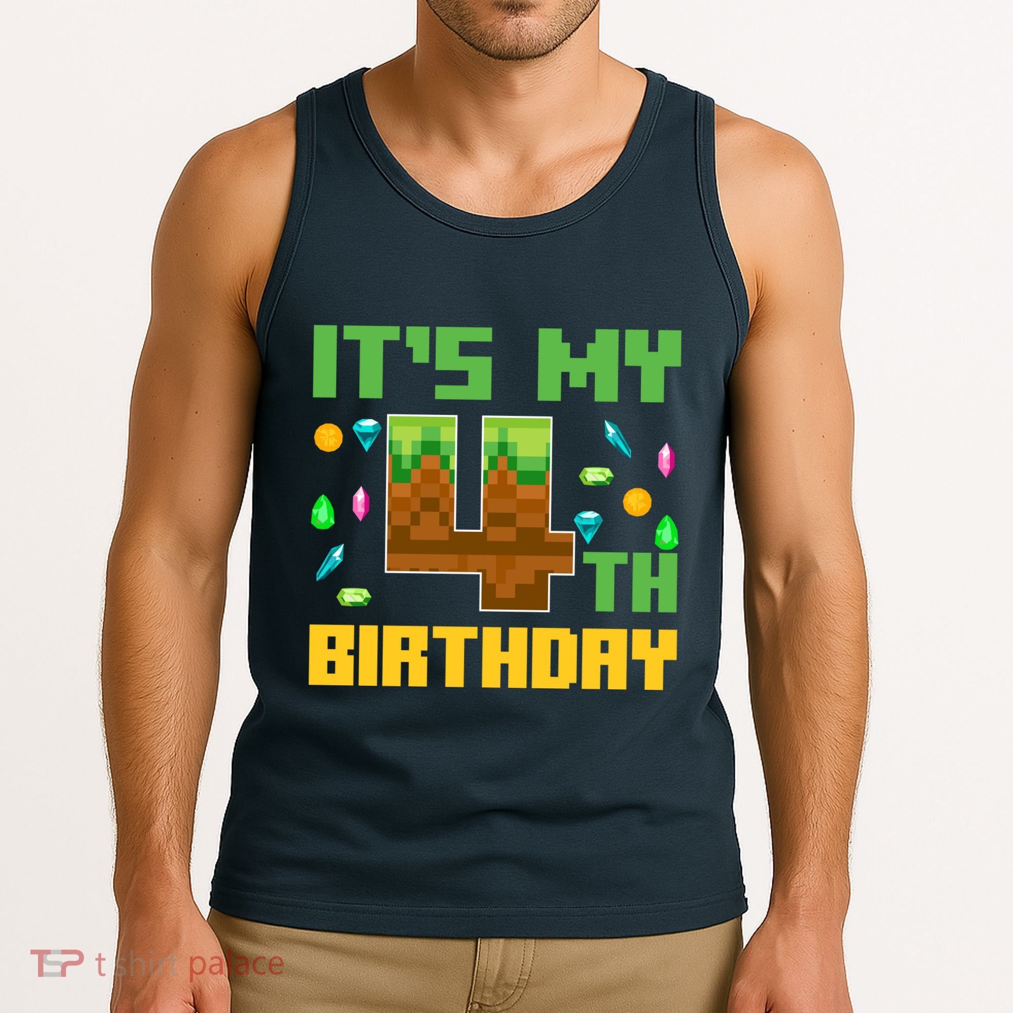 Funny Birthday Boy ItS My 4th Birthday Video Game Pixel Tank Top